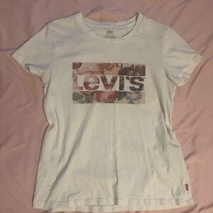 Levi's White Short Sleeve Fitted Tee with Pink Accents